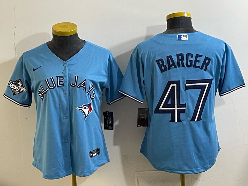 Women 2025 Nike Toronto Blue Jays #47 Barger Light Blue Game MLB Jersey 04